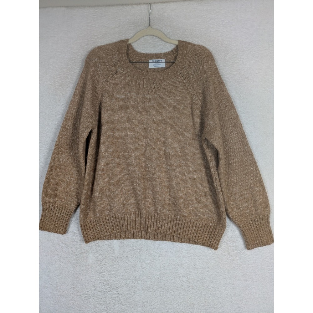 Old Navy Sweater Women's Medium Camel Go-Recycled Crew Neck Raglan Long Sleeve